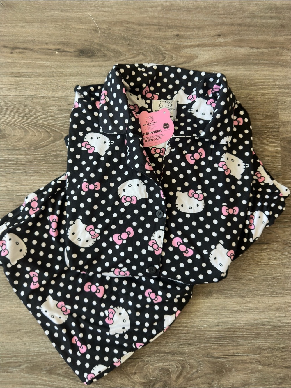 Hello Kitty Black and Pink Polka Dot Kids Pajama Set